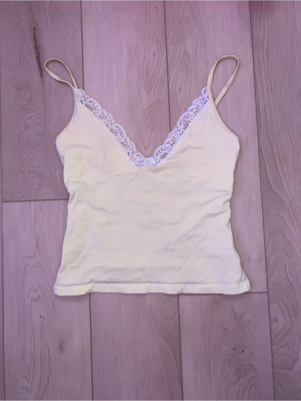 Subdued Yellow Lace Trim Tank Top